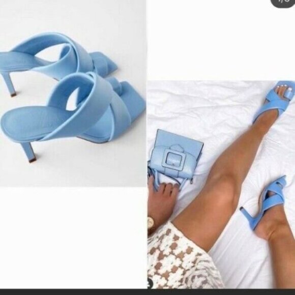 ZARA PADDED HEELED BLUE SHEEP LEATHER SANDALS - Picture 10 of 16